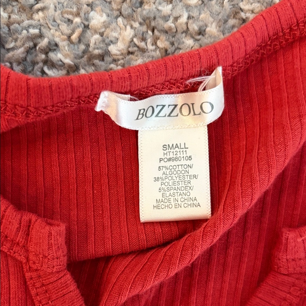 Bozzolo Red Ribbed Short Sleeve Top - Picture 2 of 4